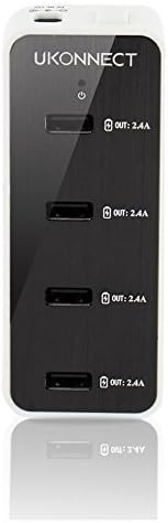Ukonnect 48w 4-port of 2.4a Family-sized USB Desktop Rapid Charger with Switch Aluminum Surface for Iphone 6/6+/5/5s, Ipad Air/Ipad 3/Ipad2, Samsung Galaxy S6 / S6 Edge, Nexus, HTC M9, Motorola, Lg and More...