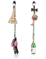 Betsey Johnson "Paris is Always a Good Idea" Eiffel Tower and Champagne Mismatch Drop Earrings
