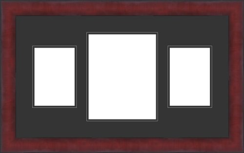 ArtToFrames Collage Frame PhotoMat, Double Mat with 3 Openings, with Mahagony with Black Trim frame.