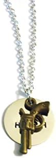 Aim High Hand Stamped Necklace with Antique Brass Pistol Charm
