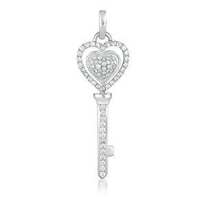 14k .63 Dwt Diamond White Gold Key Charm - JewelryWeb