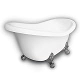 American Bath Factory B1-1600-WW-DM3-M2-15-SN Princess Slipper Clawfoot Bathtub in White, Ball and C