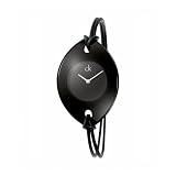 ck by Calvin Klein Round Black Dial Black Polished Case Ladies' Fashion Watch
