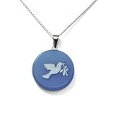 Sterling Silver Blue Chinese Jade Dove Disc Pendant