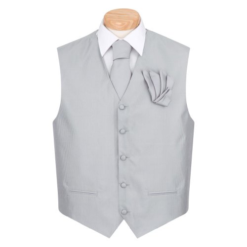 Mens   Silver   Formal Vest, Necktie and Hanky Set
