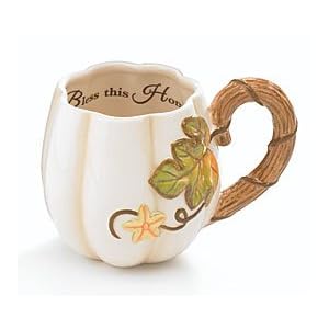 Beautiful Fall Autumn Pumpkin Shape Coffee Mug Cup Accented With Fall Leaf Design... by Abundant Blessings