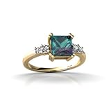 14K Yellow Gold Square Created Alexandrite and Diamond Art Deco Ring