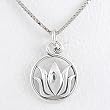 Round Cut Out Lotus Flower Pendant in Sterling Silver on 16" Rhodium and Sterling Box Chain, #8454