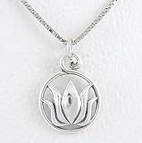 Round Cut Out Lotus Flower Pendant in Sterling Silver on 16 Rhodium and Sterling Box Chain, #8454