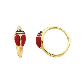 14K Yellow Gold Ladybug Huggies Earrings for Baby and Children