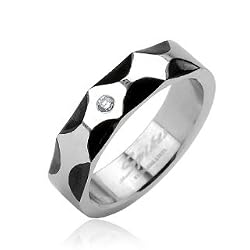 Stainless Steel Double Layered Dexter Ring with Single CZ