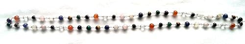 Navaratna 53 Bead Necklace with Silver Kamala Caps and Clasp