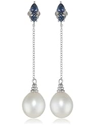 10k White Gold Sapphire and Freshwater Cultured Pearl Dangle Earrings