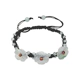 Orion's Belt Woven Silk Adjustable Thread Bracelet w. 3 Dainty Jade Flowers and Decorative Jade Beads