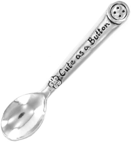 Cute As A Button Pewter Baby Spoon Gift Boxed