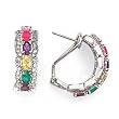 SILVER MULTI COLOR CZ OMEGA CLIP EARRINGS