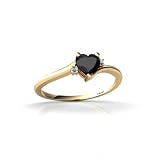 14K Yellow Gold Genuine Heart Black Onyx and Diamond Ring
