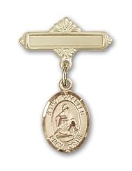 Gold Filled Baby Badge with St. Charles Borromeo Charm and Polished Badge Pin