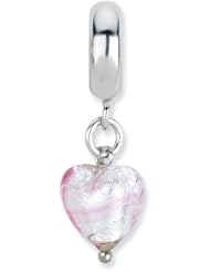 Sterling Silver Reflections Pink Heart Italian Murano Dangle Bead