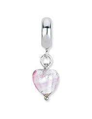 Sterling Silver s Pink Heart Italian Murano Dangle Bead by Reflection Beads, Best Quality Free Gift Box Satisfaction Guaranteed