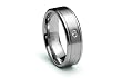 Stainless Steel Ring Flat Satin Center with CZ Grooved Edge High Polish