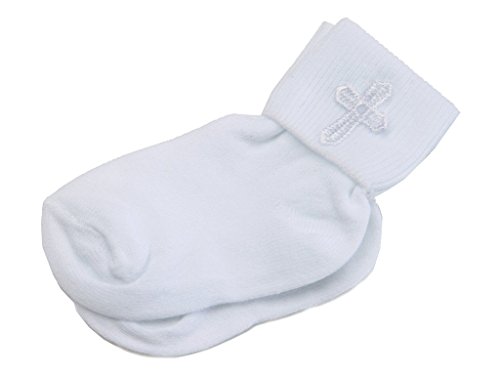 White Christening or Baptism Socks with Cross for Baby Boy by TipTop
