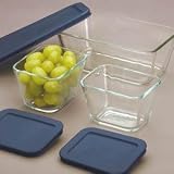 Pyrex 1077126 Rectangular Clear-Glass Food-Storage Containers with Blue Plastic Lids, Set of 3