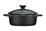 Premier Housewares OvenLove Stoneware Casserole Dish with Lid, 19.5 x 15.2 x 9.5 cm, Matt Black