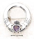 Sterling Silver Claddaugh Pin With Heart Amethyst