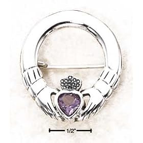 Sterling Silver Claddaugh Pin With Heart Amethyst by JewelryWeb