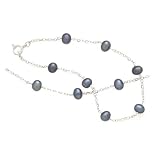 Sterling Silver Black Pearl Necklace (18'') and Bracelet (7'') Set