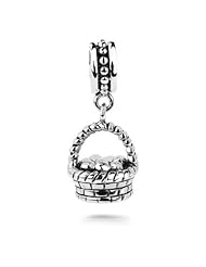 Easter Special . Sterling Silver Dangle a Basket of Eggs, Fits Pandora, Jovana, Chamilia Bracelet
