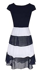 Summer Chiffon/Polyester Ruched Colorblocking Pleated Striped Print Cocktail Skater Dress/Party Dress 