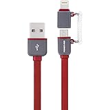 Poweradd Apple MFi Certified 8 Pin Lightning to USB Cable with Micro USB Connector Charge and Sync for iPhone, iPad, Samsung and Android 3.3ft - Red