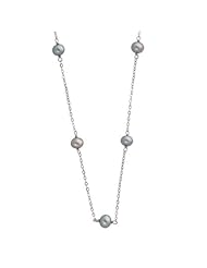 Light Grey Cultured Pearl and Chain Link Necklace