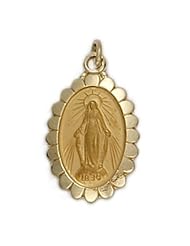 14K Gold Oval Mircaculous Medal in a Decorative and Polished Border Finish 14K Gold Jewelry 14K Gold Miraculous Patron Saint St. Medal Catholic Gift Boxed
