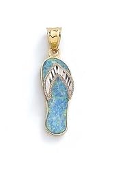 14k Two-Tone Diamond-Cut Light Blue Created Opal Flip-Flop Pendant - JewelryWeb