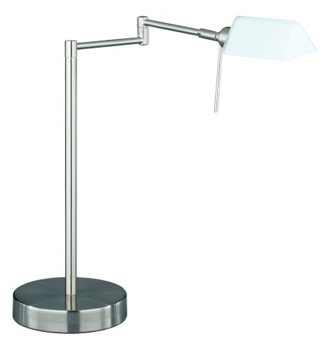 Trio Gelenk Halogen Tischleuchte Touch me Nickel matt Glas opal matt Höhe 40 cm