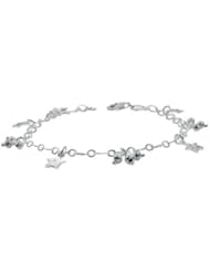 Sterling Silver 925 Laser Cut Oval Chain-Stars & Plain Balls Charm Bracelet
