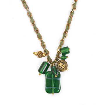 Childrens Toyshop  Jewelry : Glass and Brass Beads, Suede, Green Bauble Pendant "Interlaced Lives Bauble Pendant [Green]"