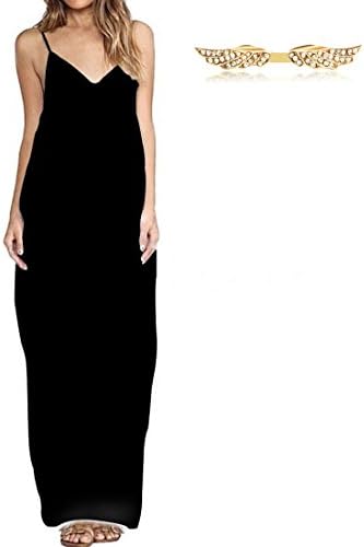 Tyyliks Women's V-Neck Strap Sleeveless Solid Long Maxi Dress