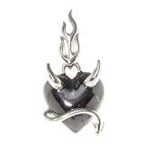 Heart Pendant - Devil Horns - Sterling Silver - Black Rhodium