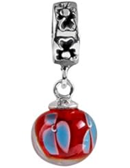 SilveRado (tm) MMD015 Murano Glass Dangle Ball Fire Lilly Bead / Charm
