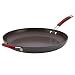 Rachael Ray Cucina Hard-Anodized Nonstick Frying Pan, Gray with Cranberry Red Handles, 14 Inch Pan