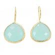 Elegant Faceted Blue Chalcedony Gemstone Teardrop Dangle Earrings in Textured Gold Vermeil, #7420