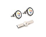 Silver Pittsburgh Steelers Cufflinks and Tie Bar Gift Set