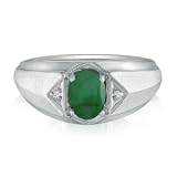 Emerald Gemstone Jewelry: Dual Texture 10k White Gold .86ct Oval Emerald and Diamond Mens Ring |...