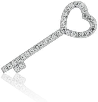 Ryssa925 Micropave Sterling Silver &amp; Sworovski CZ Princess Heart Key Pendant (Incl Chain)