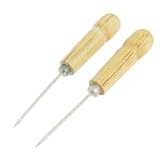 2 Pcs Home Handy Tool Wood Handle 2.6" Metal Needle Sewing Awl
