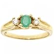 14KT Gold Three Stone Ring Green Emerald White Diamond